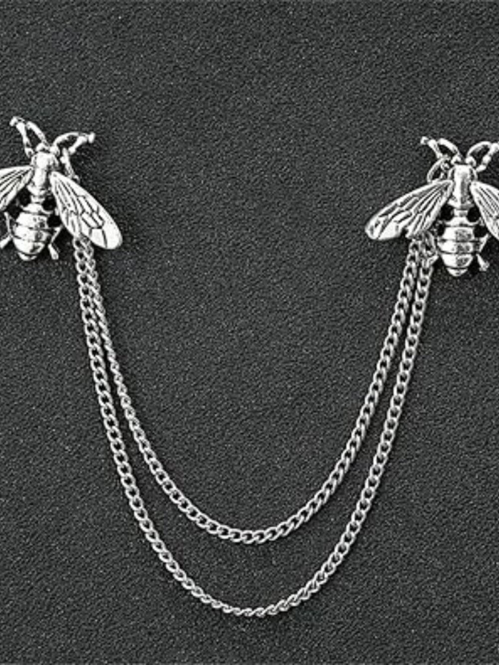 New Honey Bee Brooch Silver Cute Bee with Hanging Chain Tassel Statement Jewelry